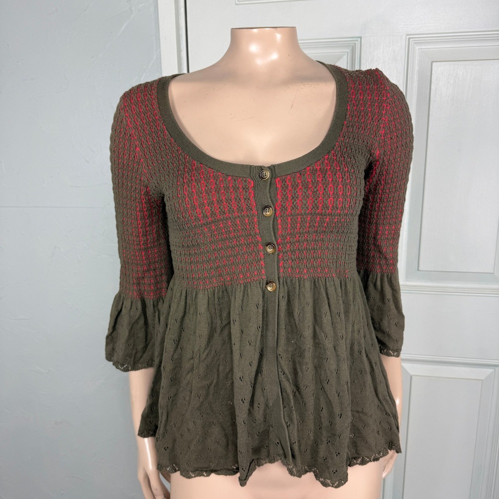 Vintage Y2K Free people Shirt Small Knit Bell Sleeve Babydoll 3/4 Sleeve U9